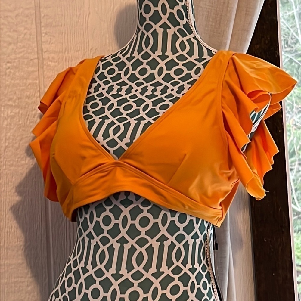 Holipick vibrant orange ruffle top size Large